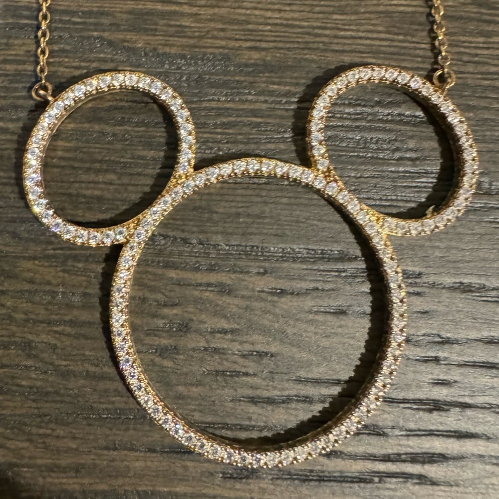 Crislu Yellow Gold Mickey Mouse Crystal Necklace